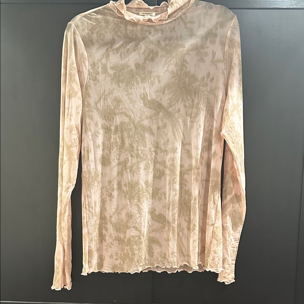 Pilcro by Anthropology Beige and Olive Long Sleeve Top